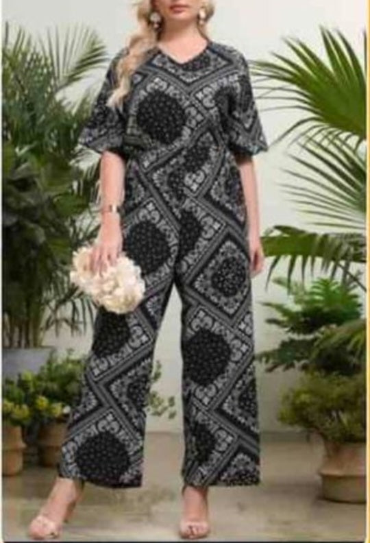 V-neck Paisley Scarf Print Jumpsuit