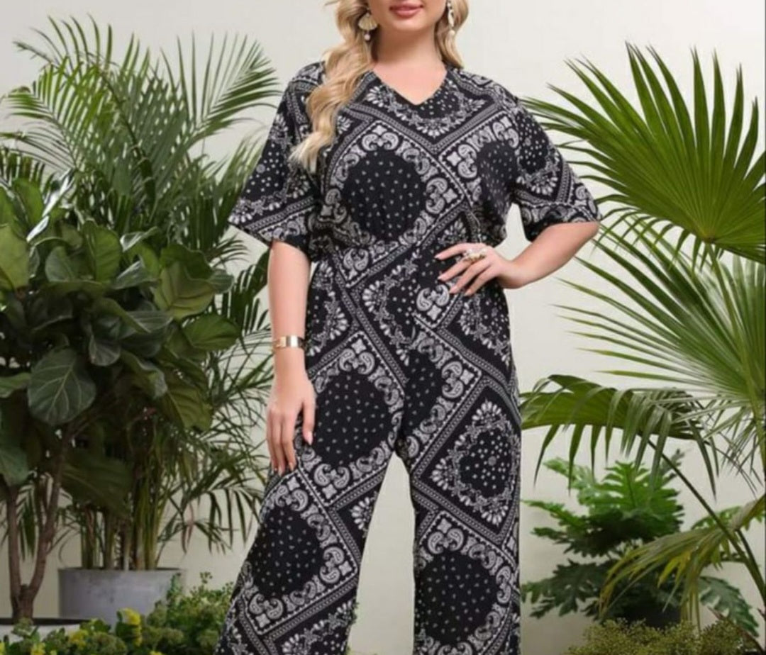 V-neck Paisley Scarf Print Jumpsuit